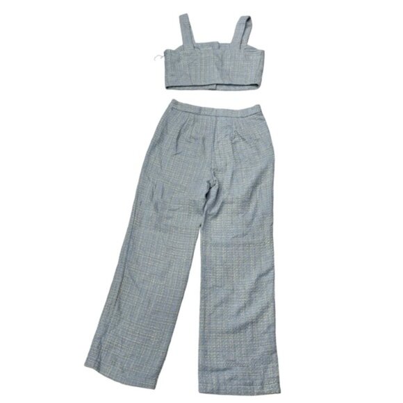 $425 JASON WU Baby Blue Tweed Plaid Matching Set High Rise Pants/Top Size 6 NWT - Picture 7 of 10